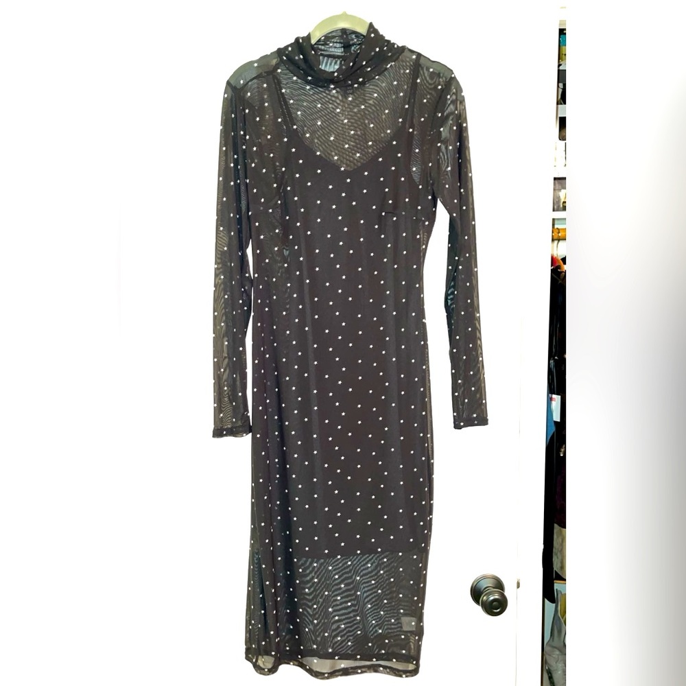 T.D.C. Sheer black dress with small star print size medium